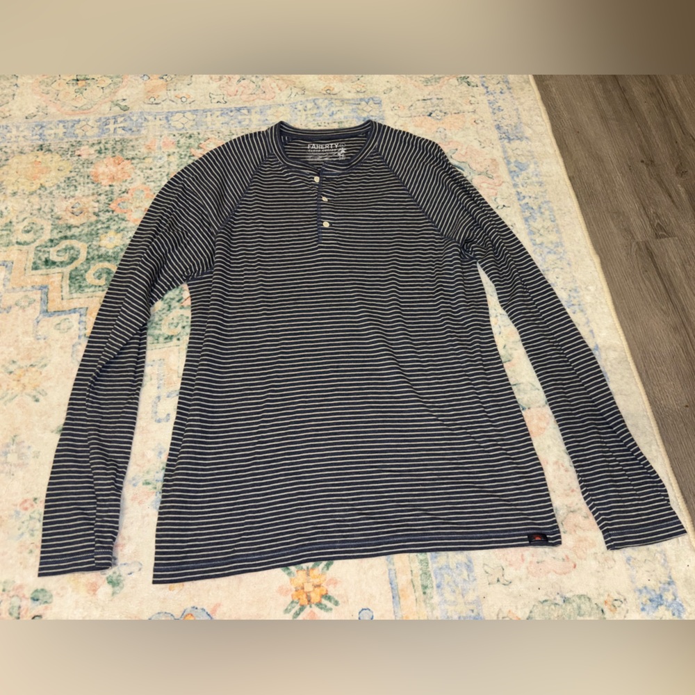 Men’s Striped Long Sleeve Henley Top - Navy & White